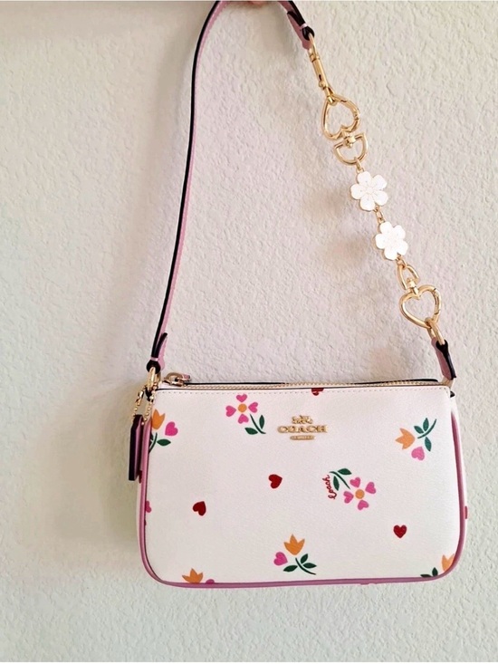 Coach Handbags - Coach White Floral & Heart Print Crossbody with Pink Trim and Gold Hardware